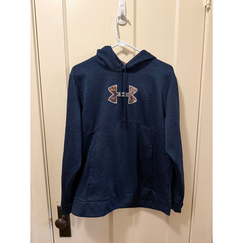 Under Armour Mens Armour Fleece Camo Logo Hoodie Navy Blue Medium
